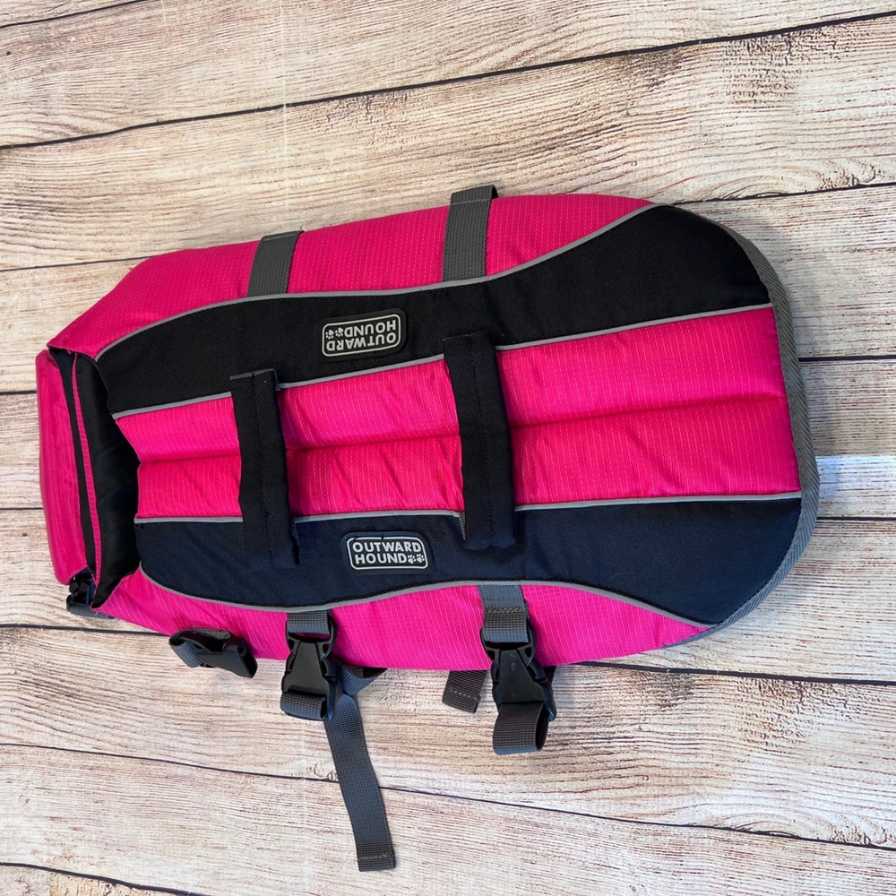 Outward Hound Granby Dog Life Jacket Pink Black Reflective Safety Vest Large